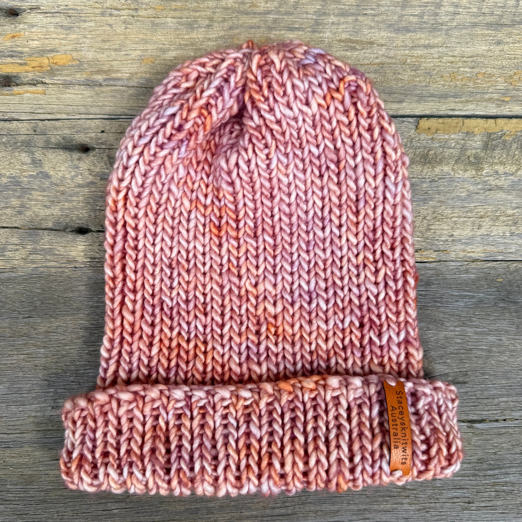 Ladies merino beanie, Peach Apricot Orange flecked hand knitted beanie
