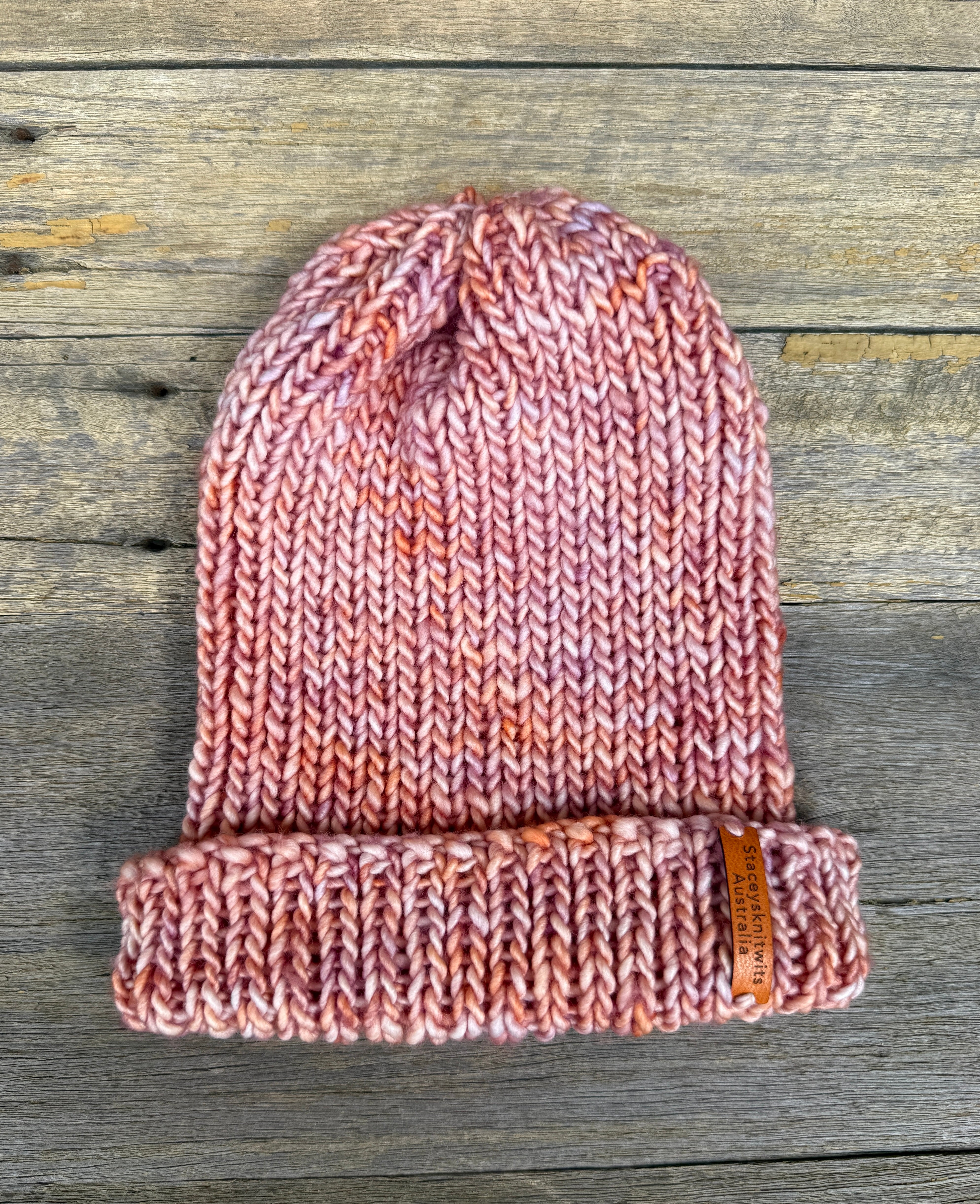 Ladies merino beanie, Peach Apricot Orange flecked hand knitted beanie