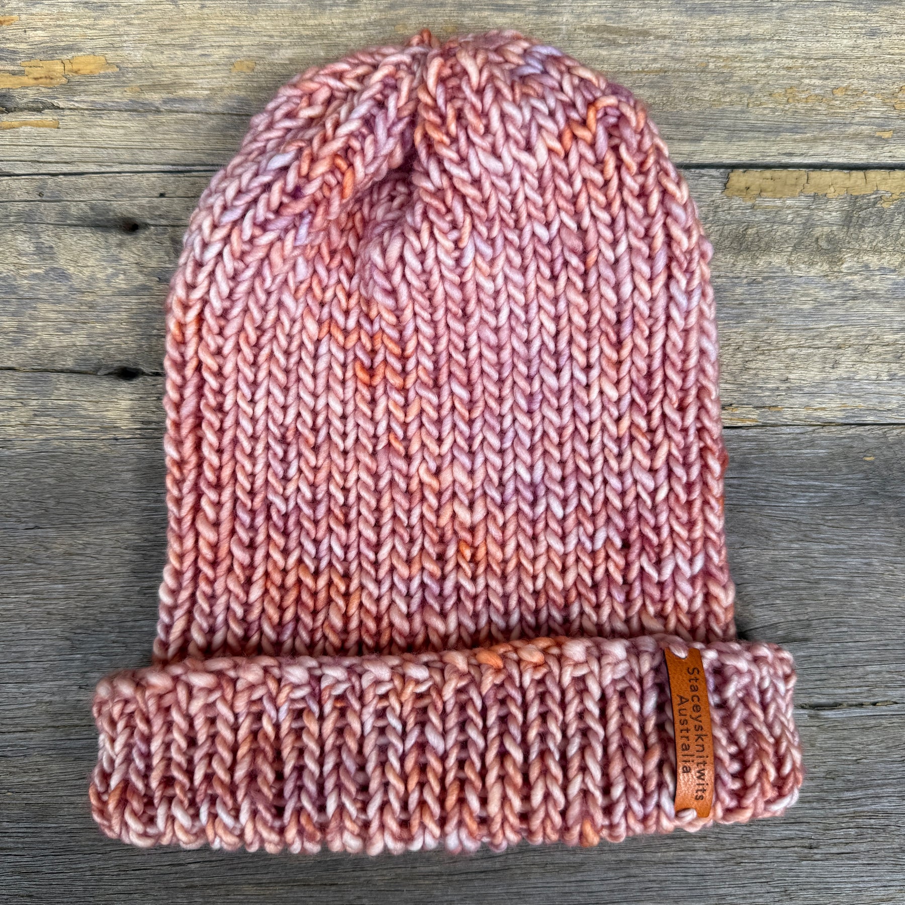 Ladies merino beanie, Peach Apricot Orange flecked hand knitted beanie