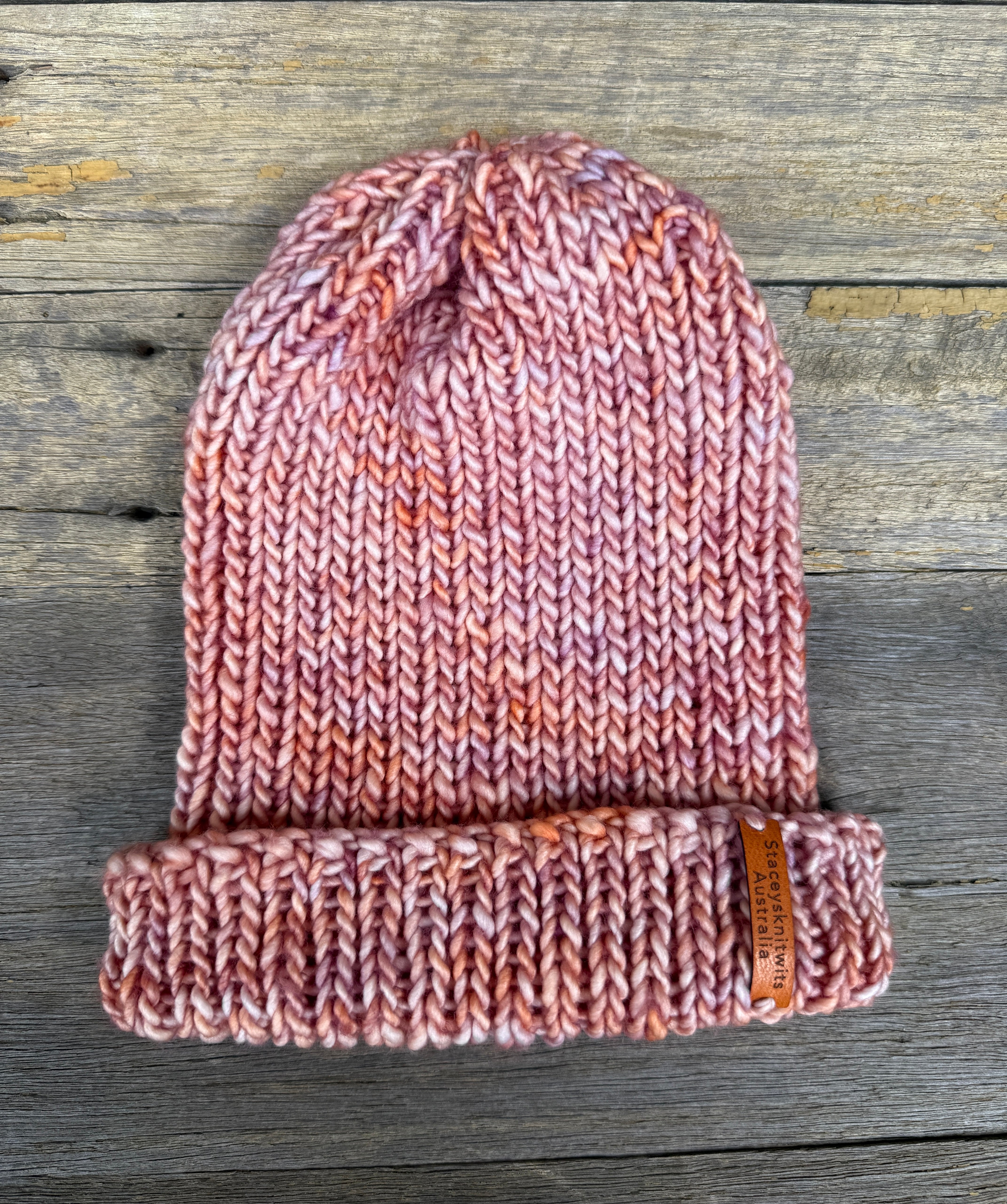 Ladies merino beanie, Peach Apricot Orange flecked hand knitted beanie