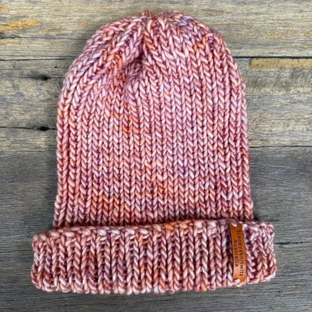 Ladies merino beanie, Peach Apricot Orange flecked hand knitted beanie