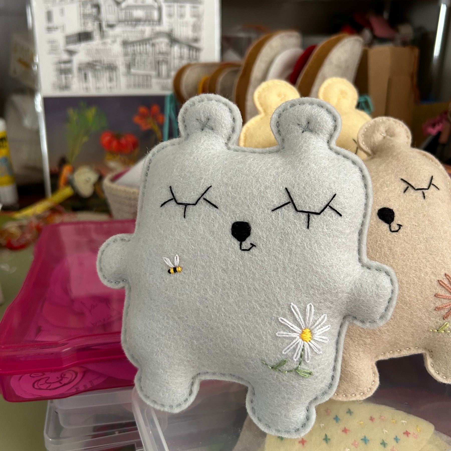 Bear soft toy, felt, embroidery, newborn gift, assorted colours