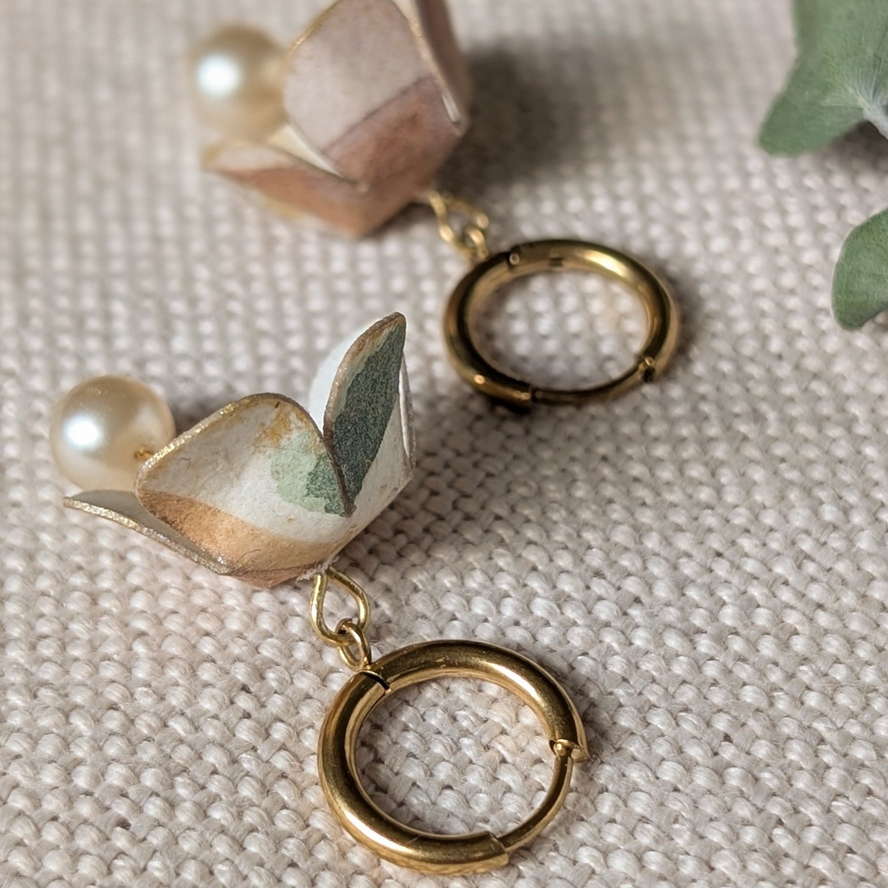 Handmade Paper Floral Earrings, Botanical Hoop Earrings, Eco Friendly Gift