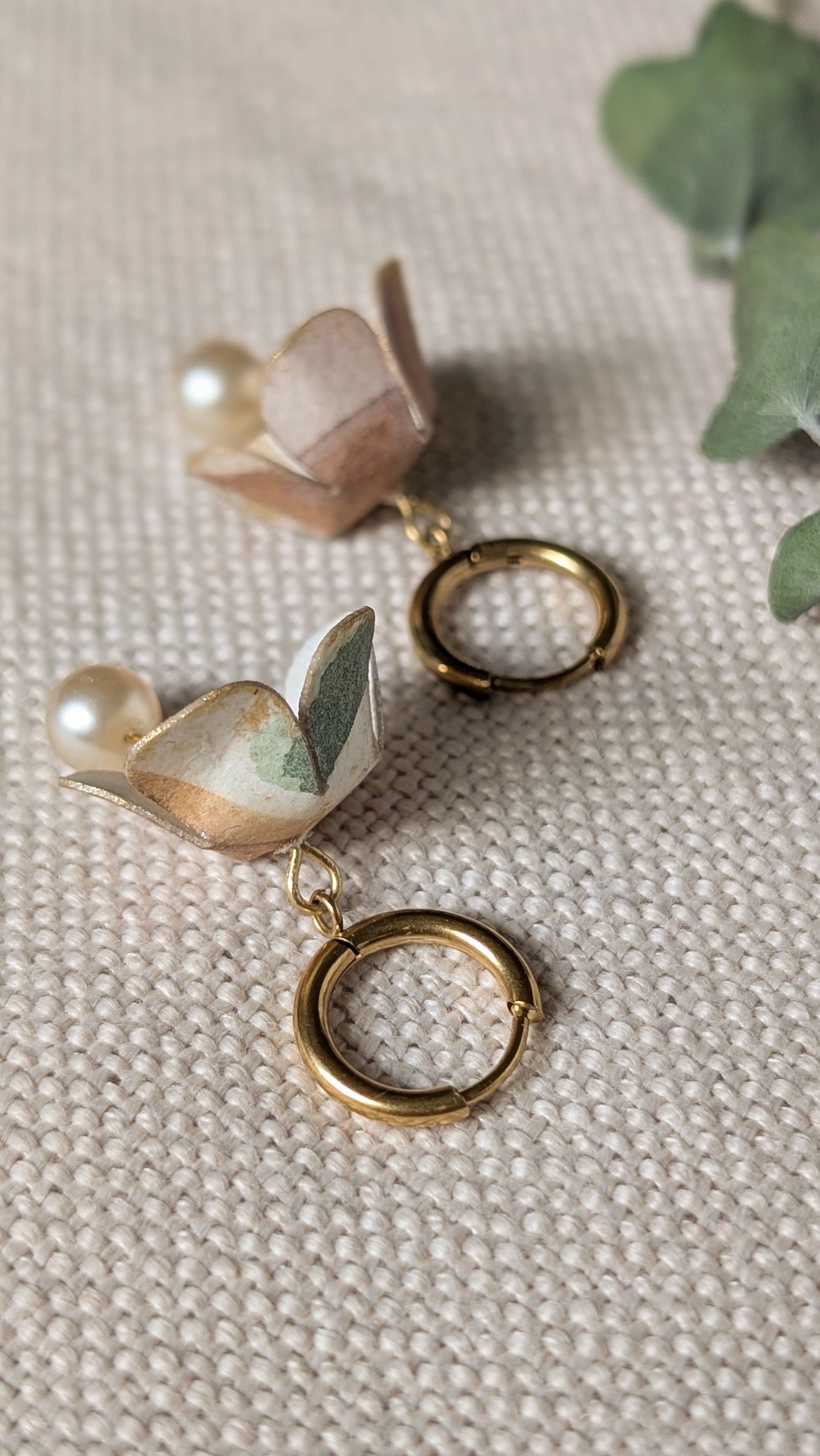 Handmade Paper Floral Earrings, Botanical Hoop Earrings, Eco Friendly Gift