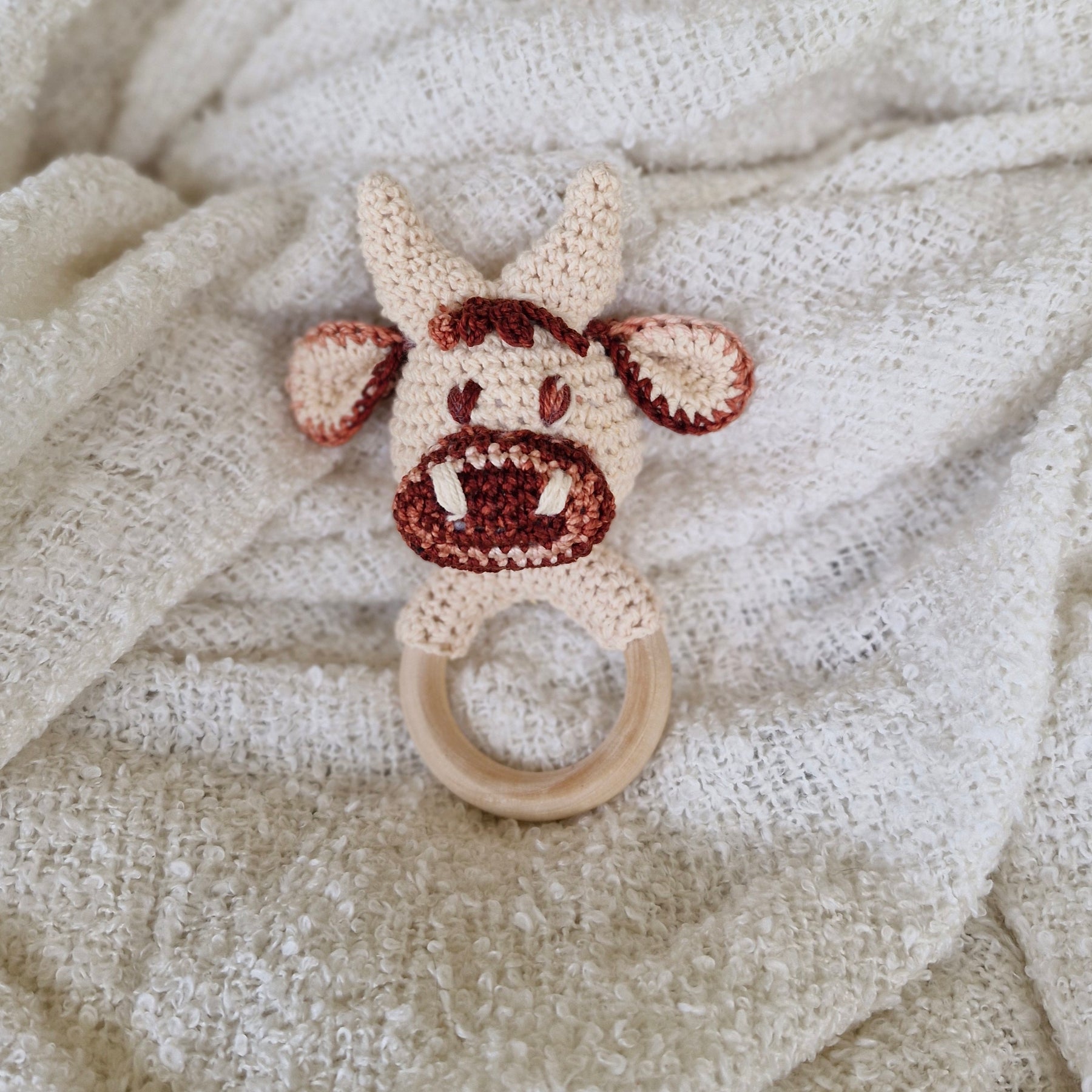 Crochet Highland Cow/Bull Rattle Teething Ring