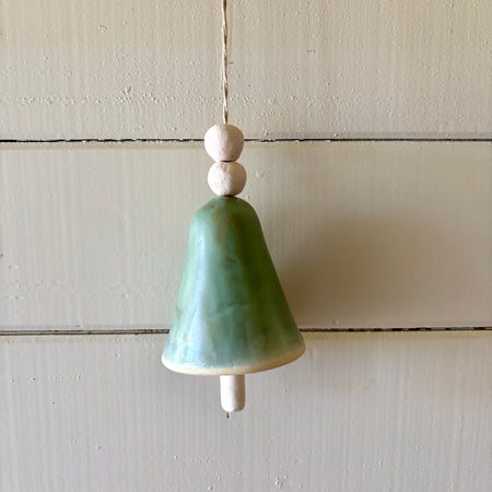 Ceramic Bell - White Clay - Soft Green Glaze - Unique