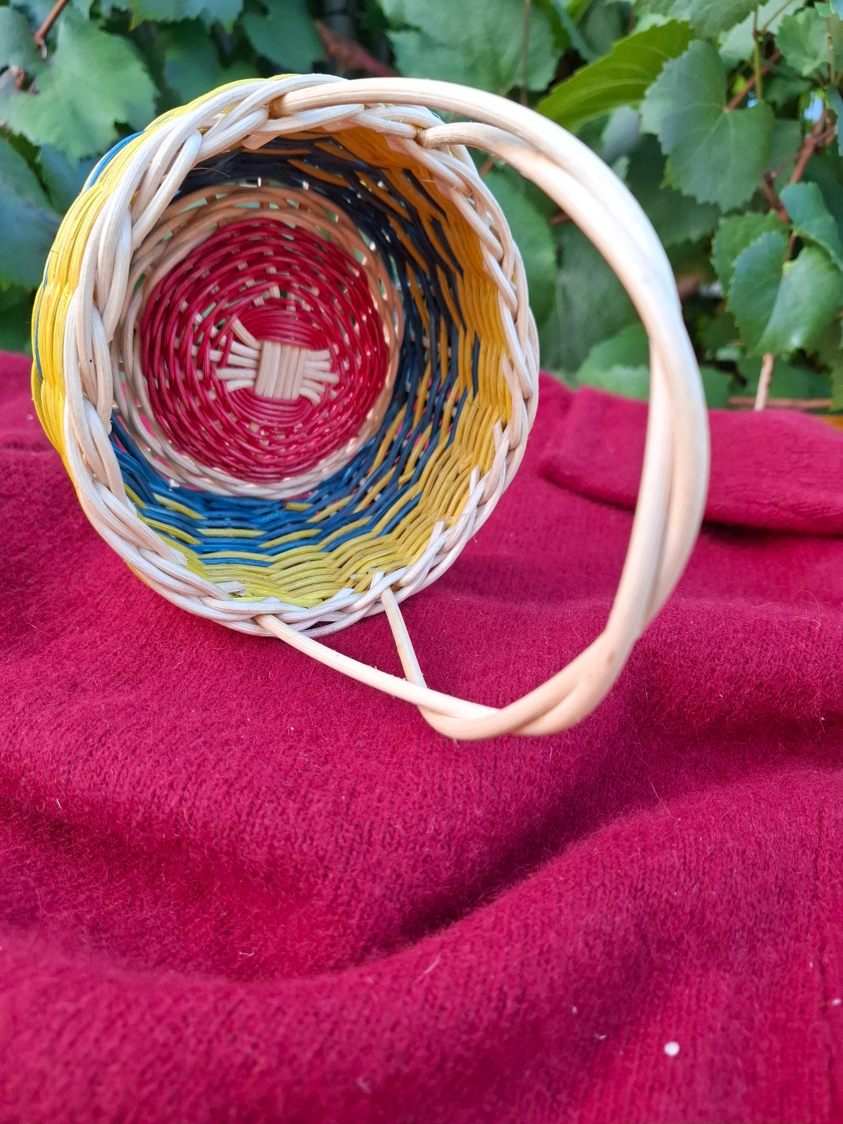 Small blue yellow handled basket