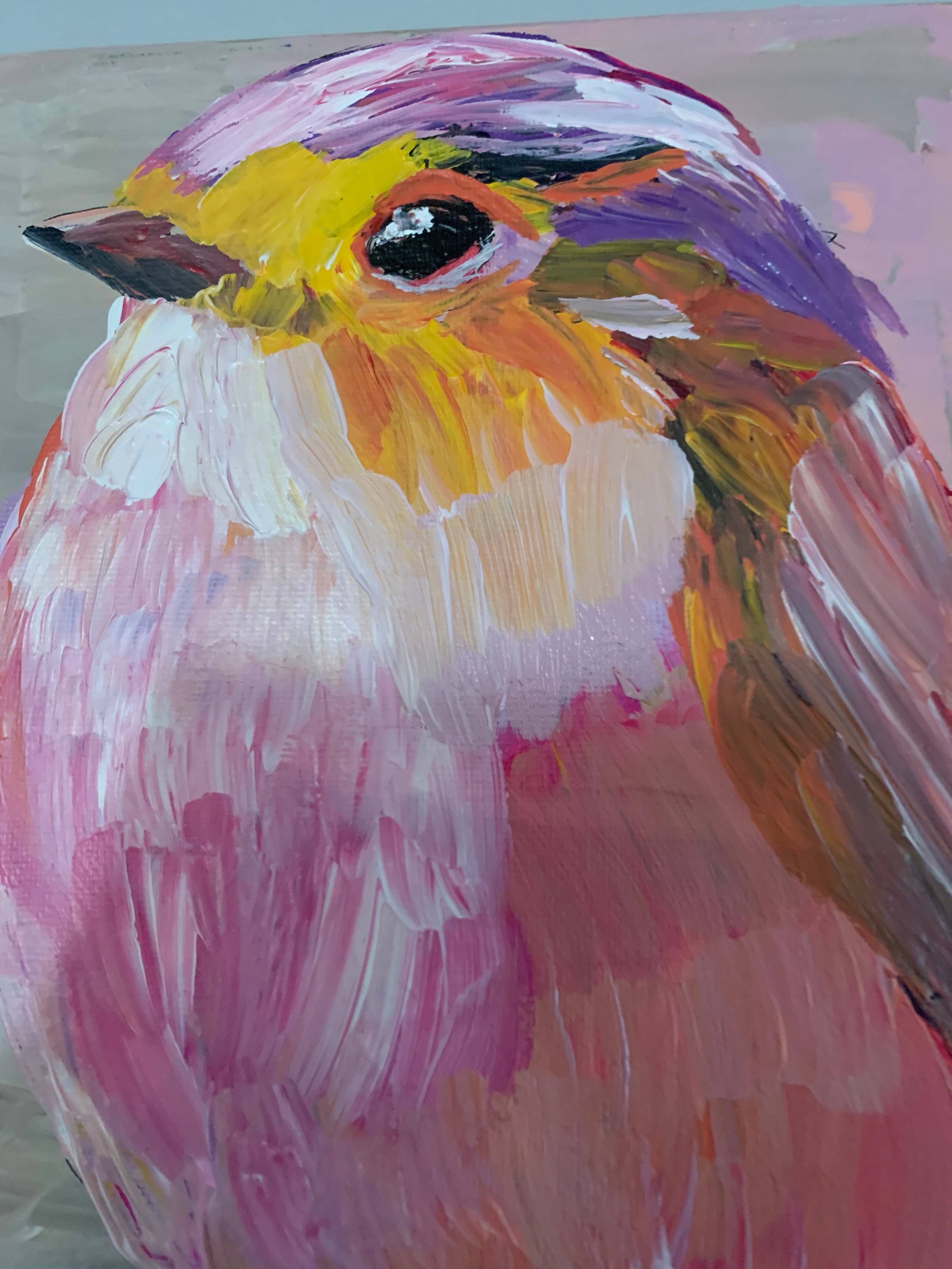 Pink Robin Wall Art Original Painting