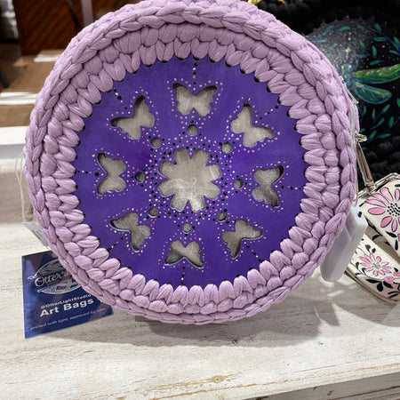 LED lights Crossbody bag | Handmade crochet bag with painting artwork