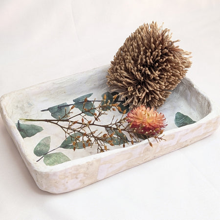 Handmade Paper & Clay Eucalyptus Decoupage Tray