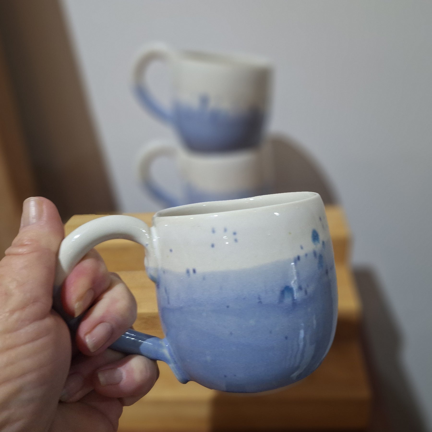 Coffee mug blue with speckles handmade