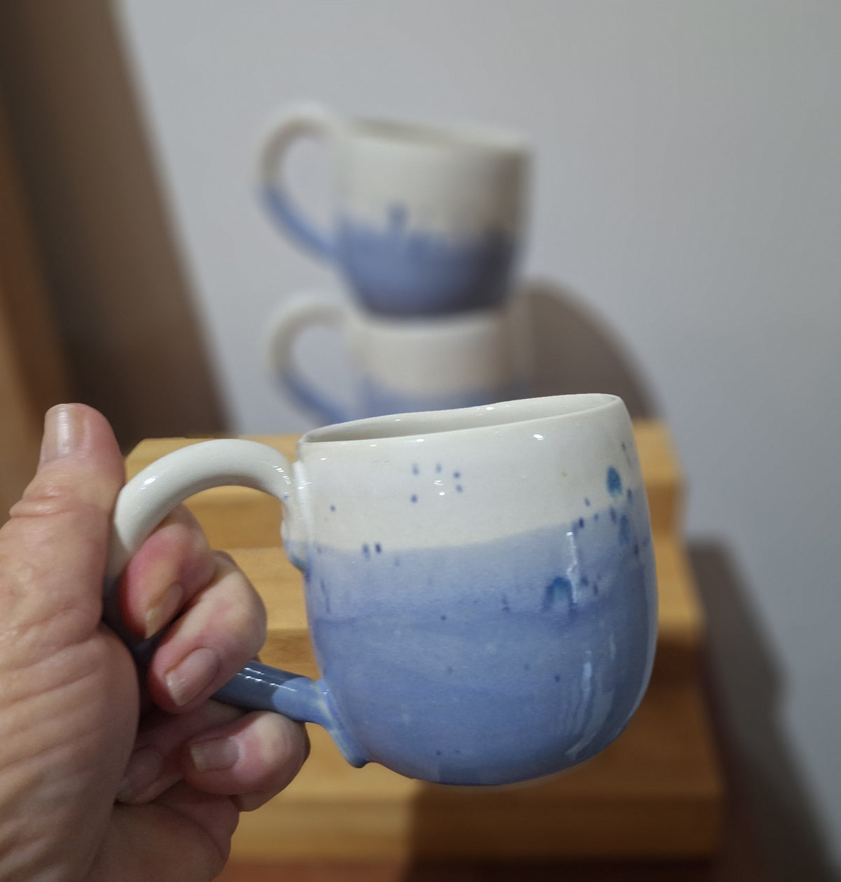 Coffee mug blue with speckles handmade