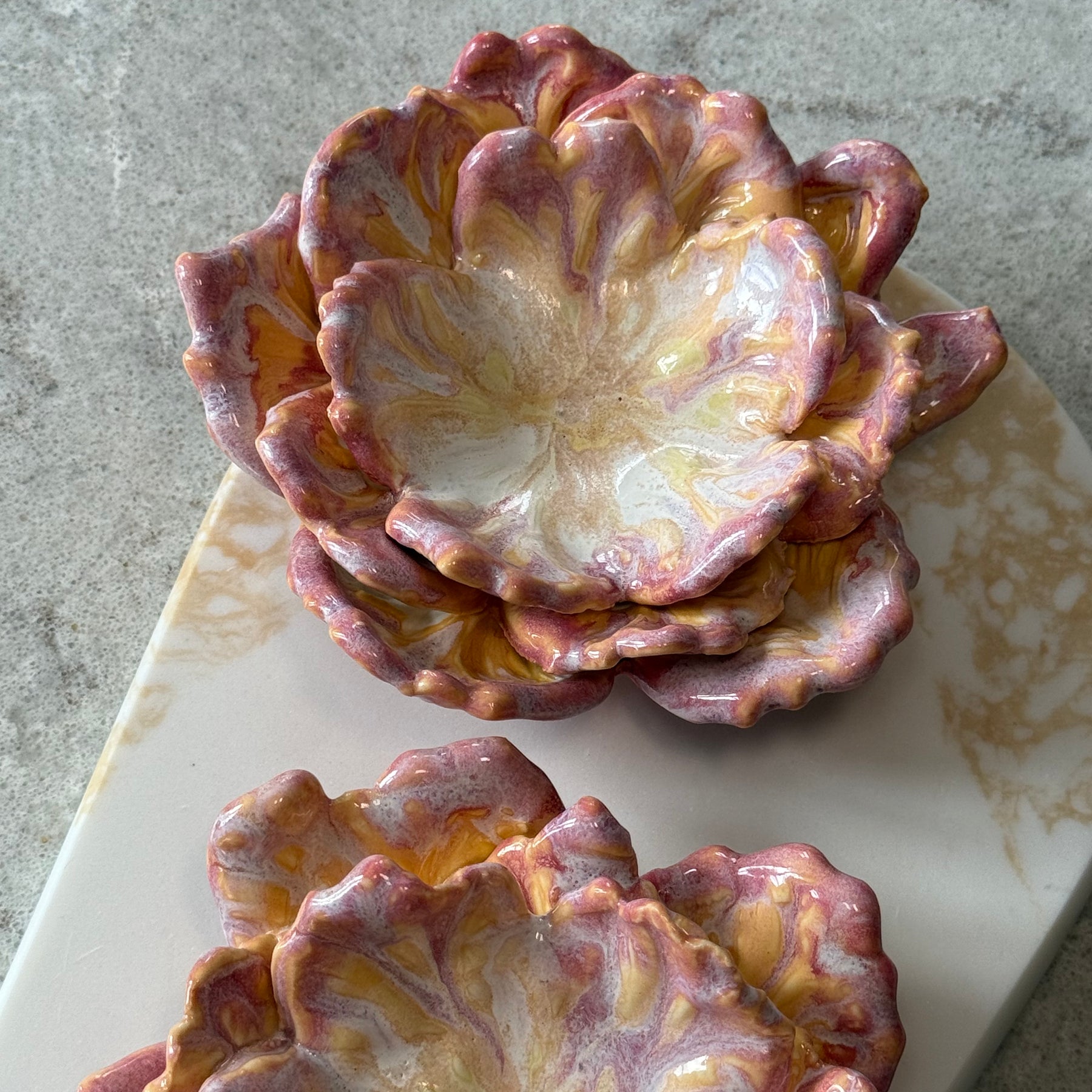 Porcelain Petal Tealight Gift Set| Handmade Candle Holder | + 6 Crystal Tealights | Trinket Dish