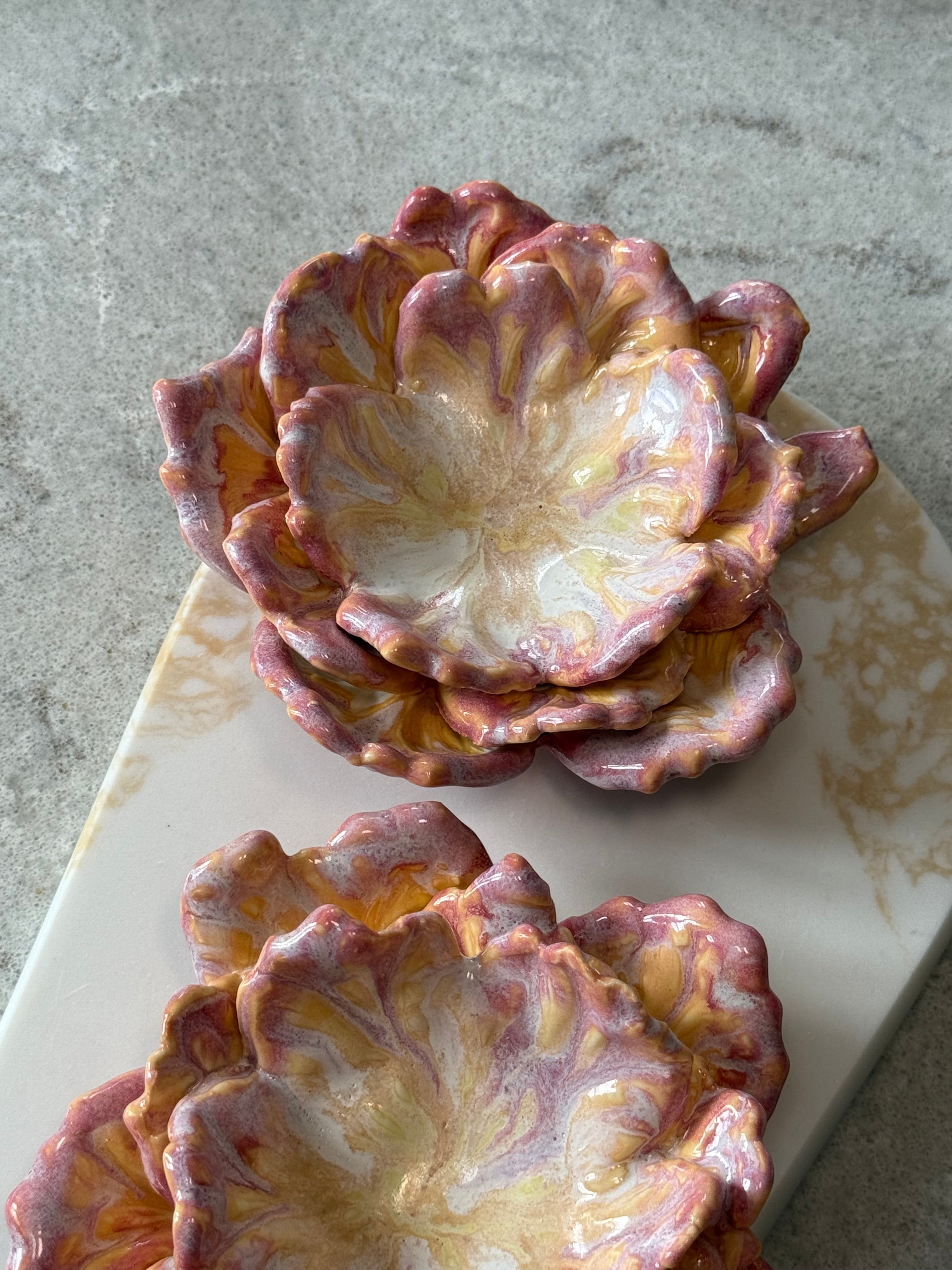 Porcelain Petal Tealight Gift Set| Handmade Candle Holder | + 6 Crystal Tealights | Trinket Dish