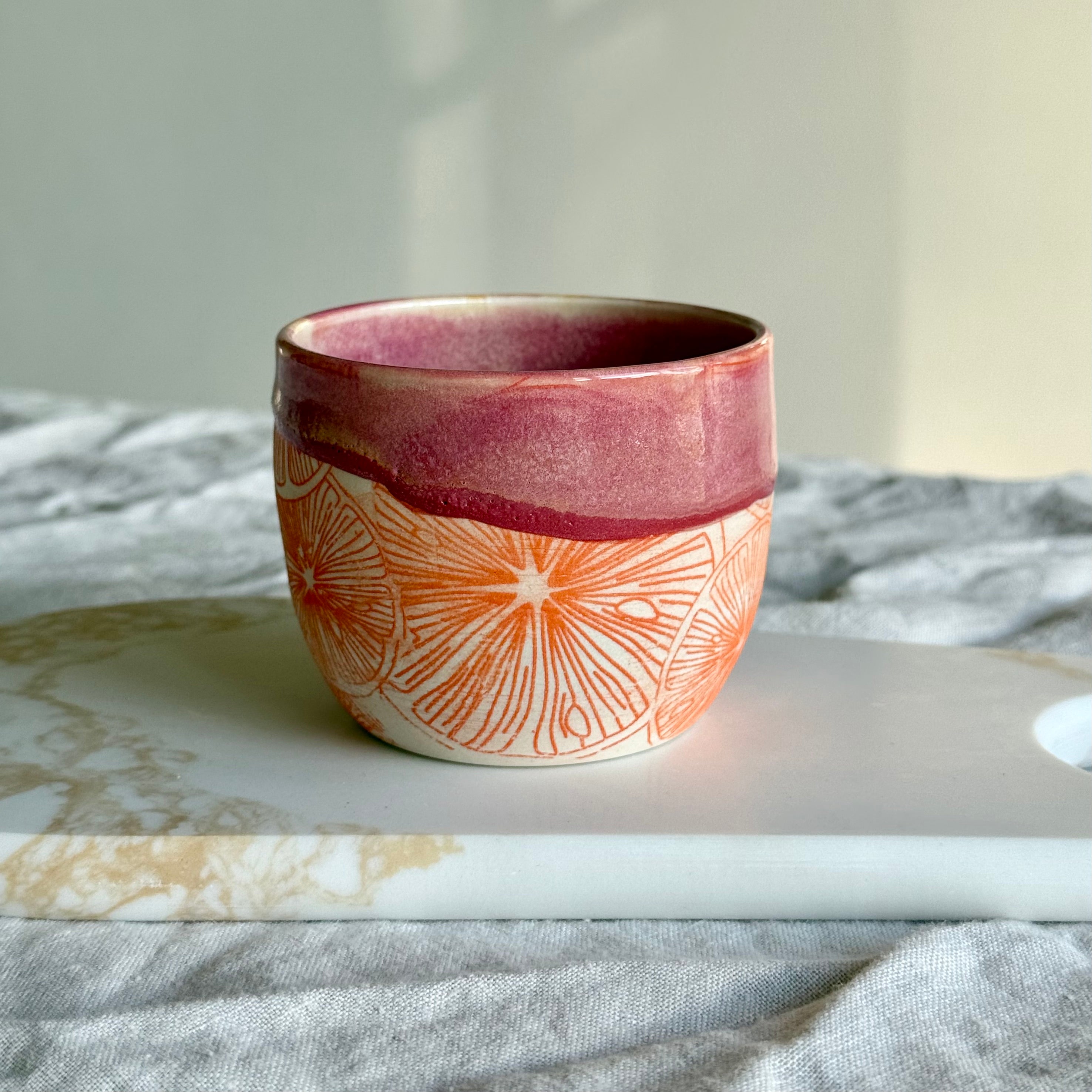 Handmade Ceramic Tumbler | Orange Blossom | Wheel Thrown Pottery