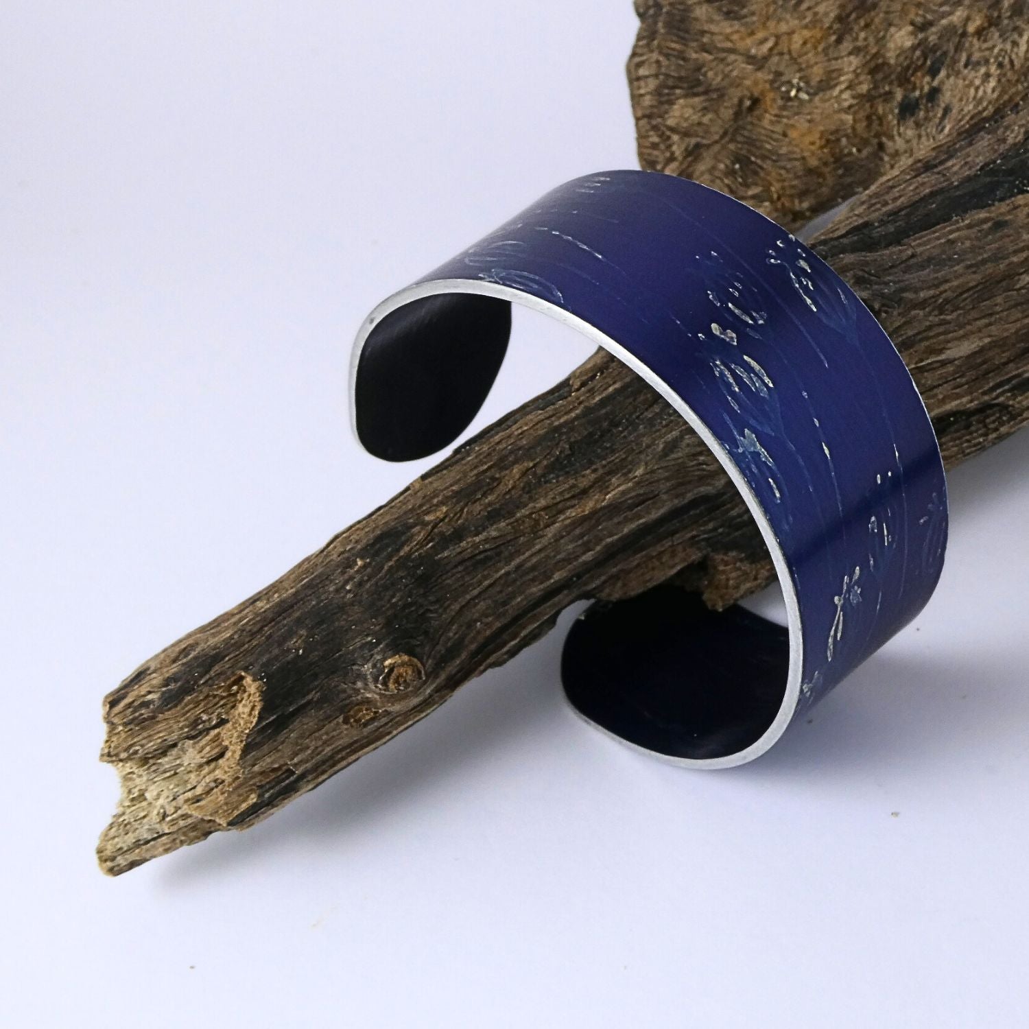 Anodized aluminium bangle hand printed Midnight Blue Collection - AB017