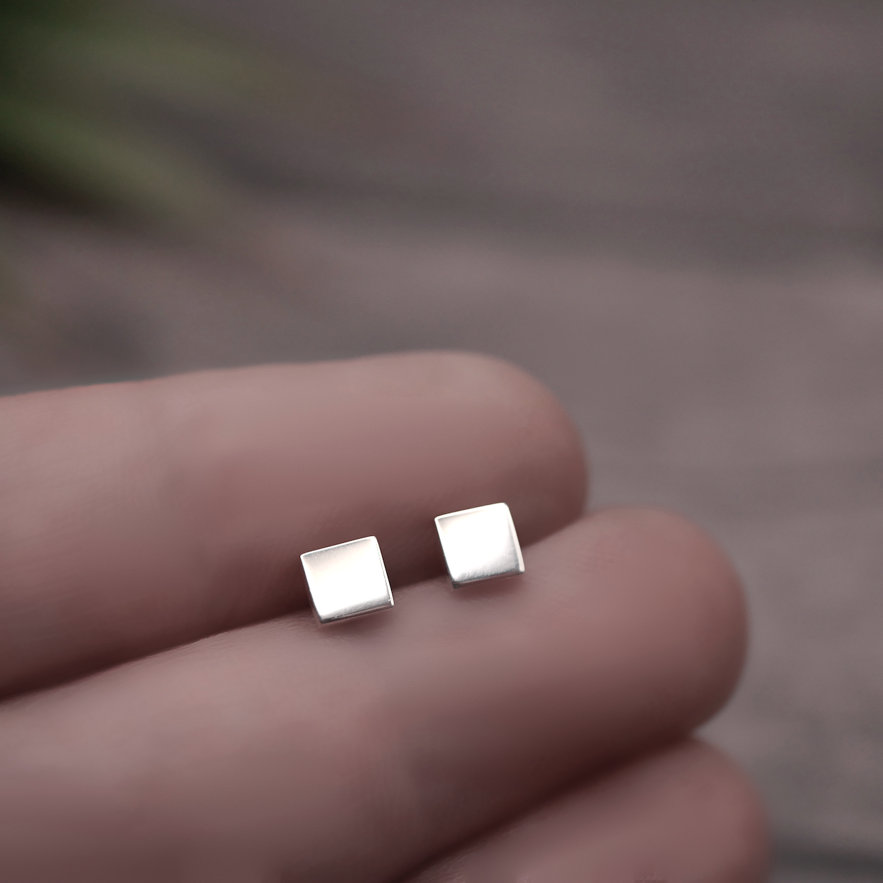 Silver Square Studs - Handmade Sterling Silver Stud Earrings