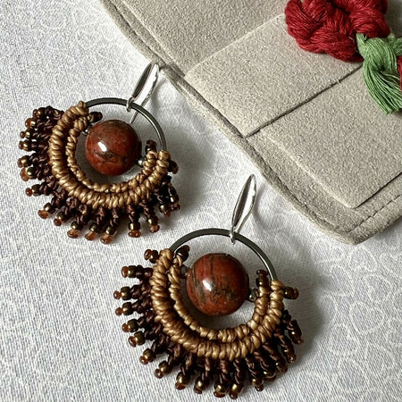 Chocolate Caramel Micro Macrame Earrings +Free microfibre pouch