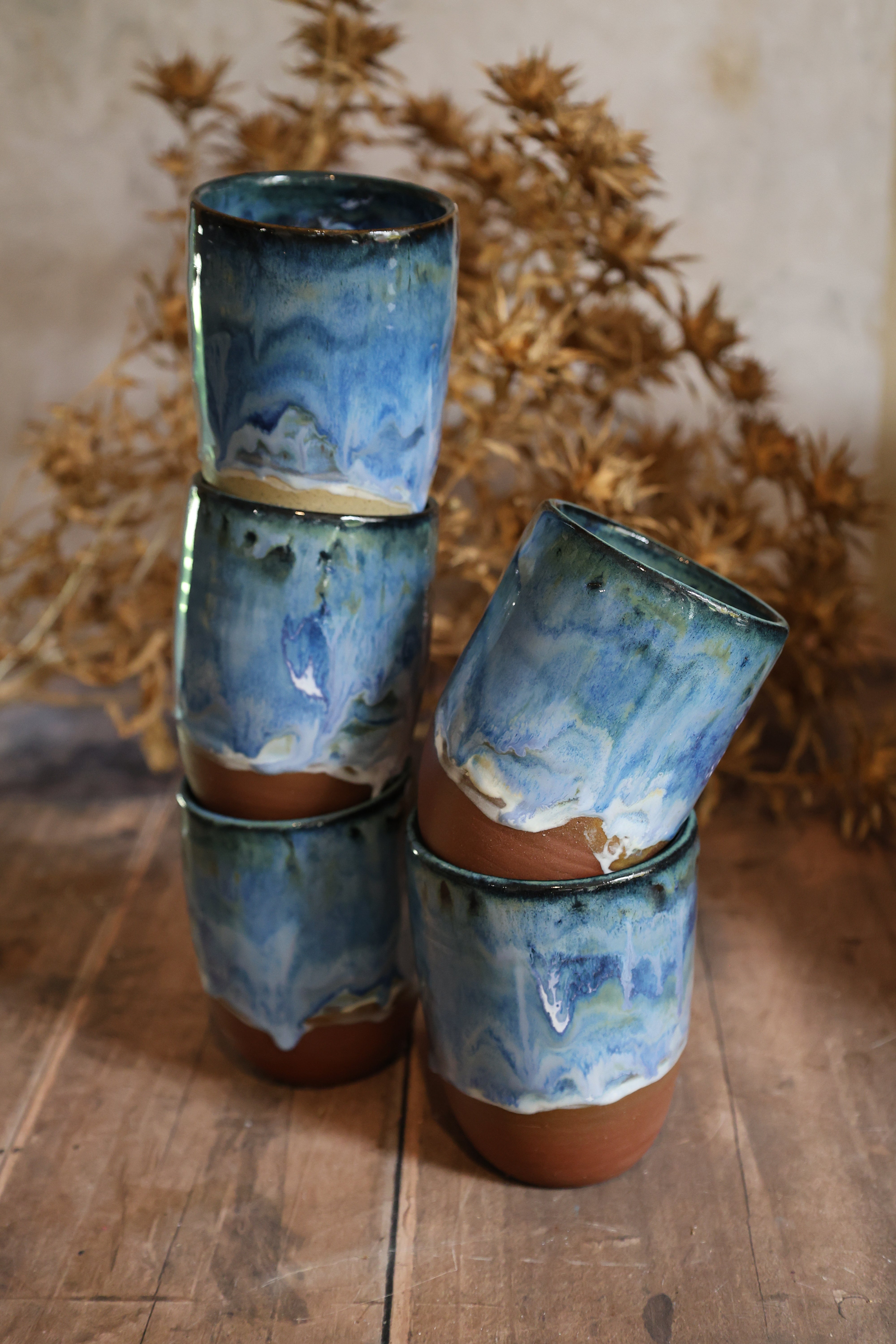 Handmade Ceramic Blue Surf  Tumblers -Medium