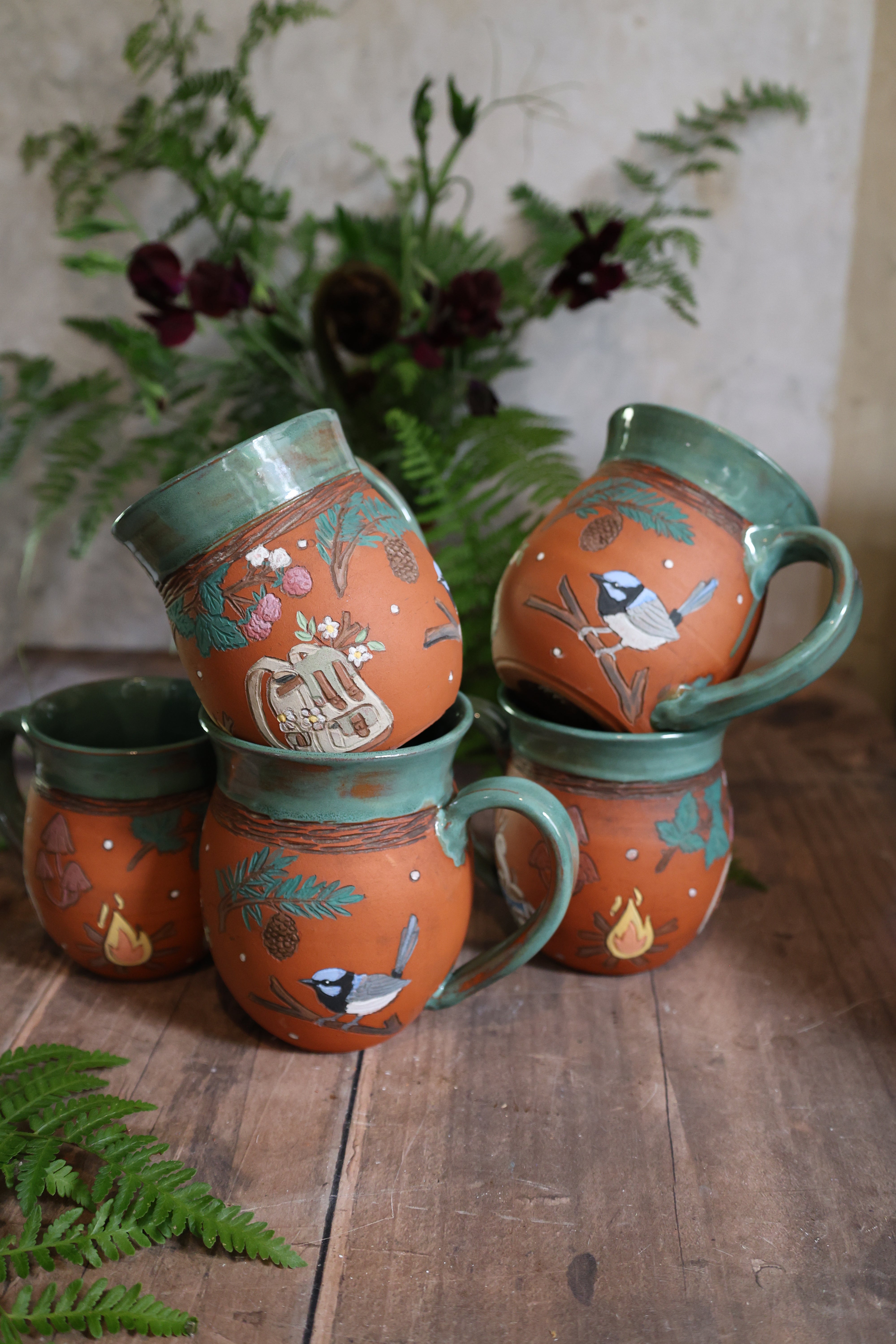 Hand Painted Ceramic Camping Mug - Medium