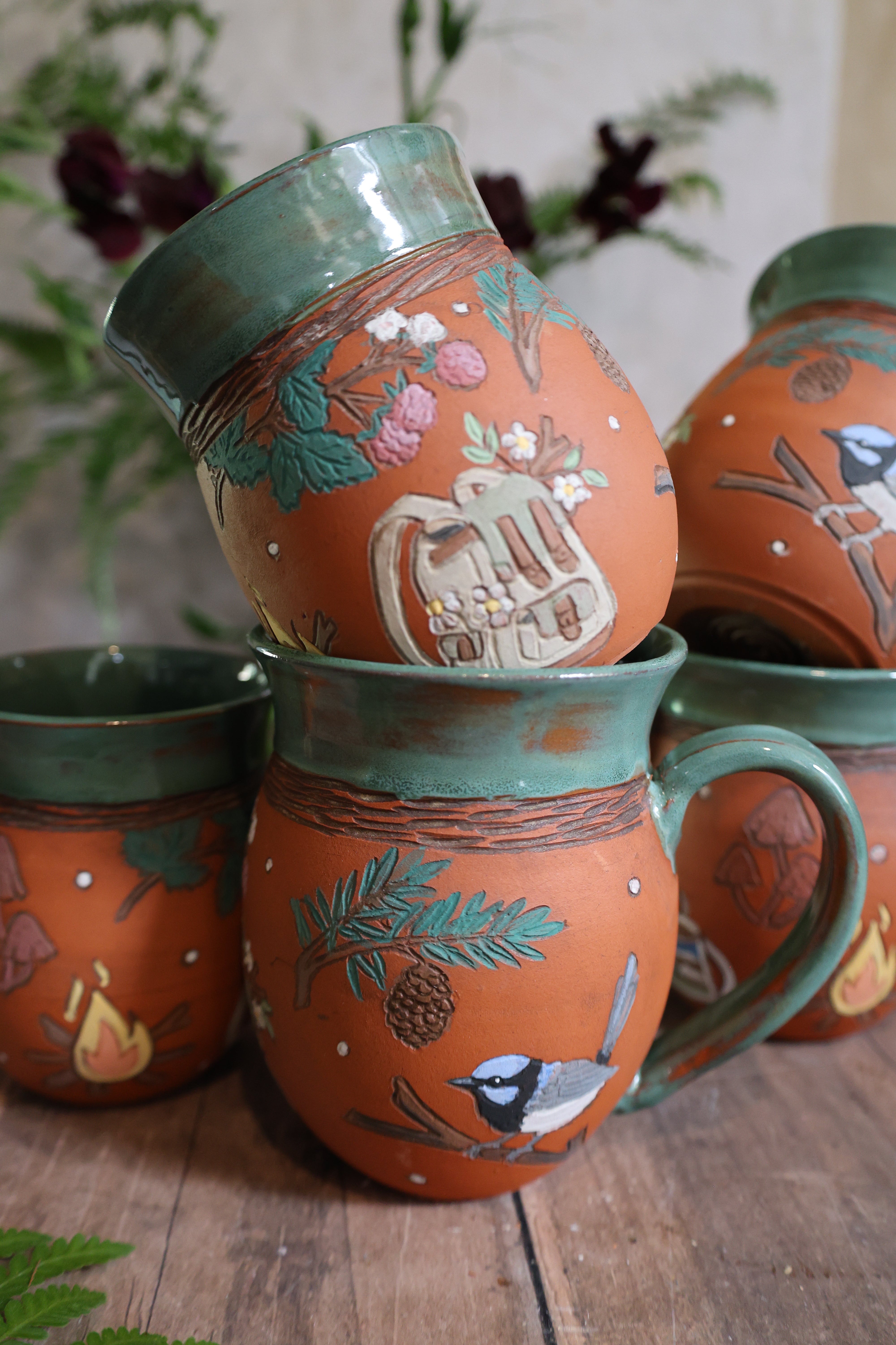 Hand Painted Ceramic Camping Mug - Medium