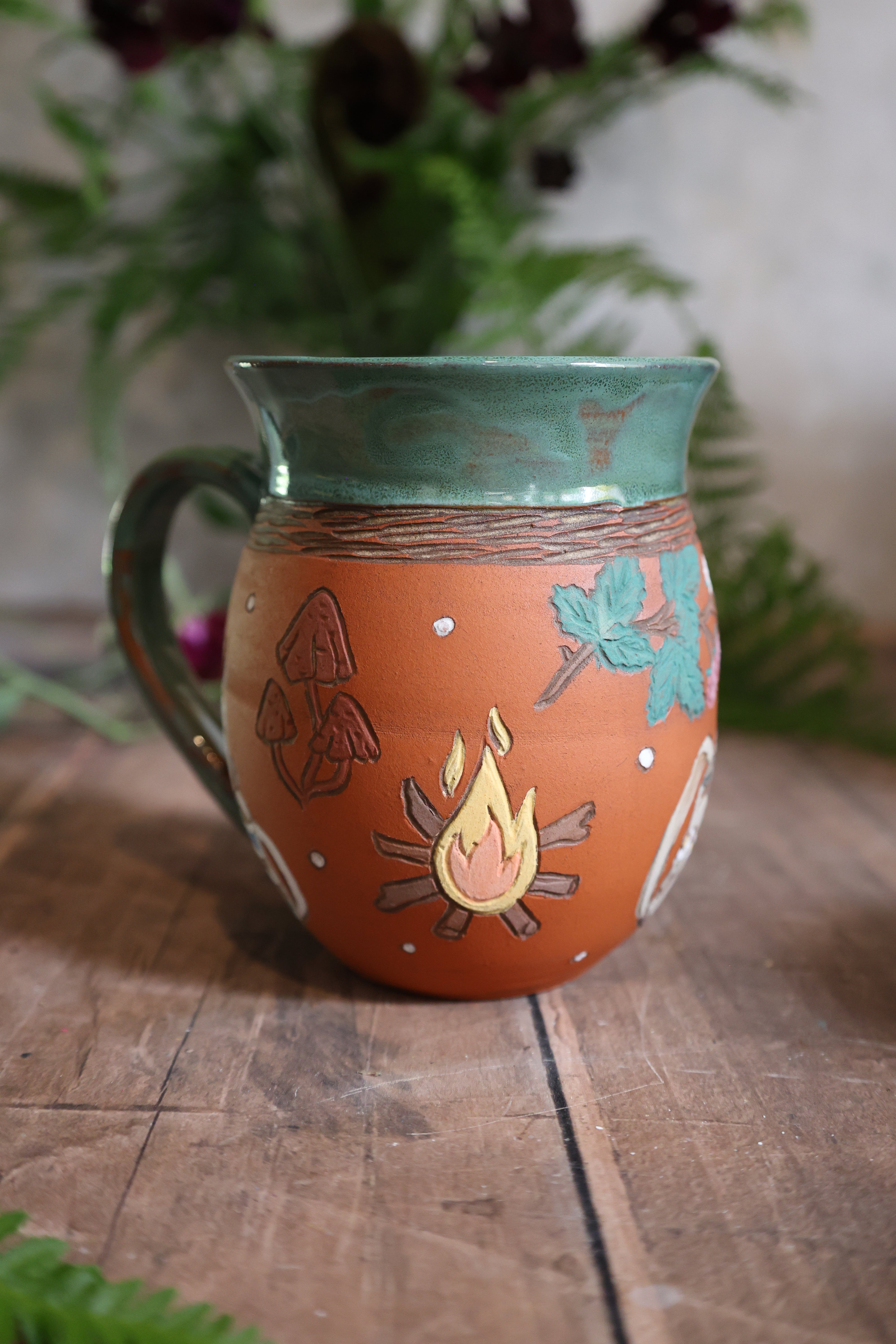 Hand Painted Ceramic Camping Mug - Medium