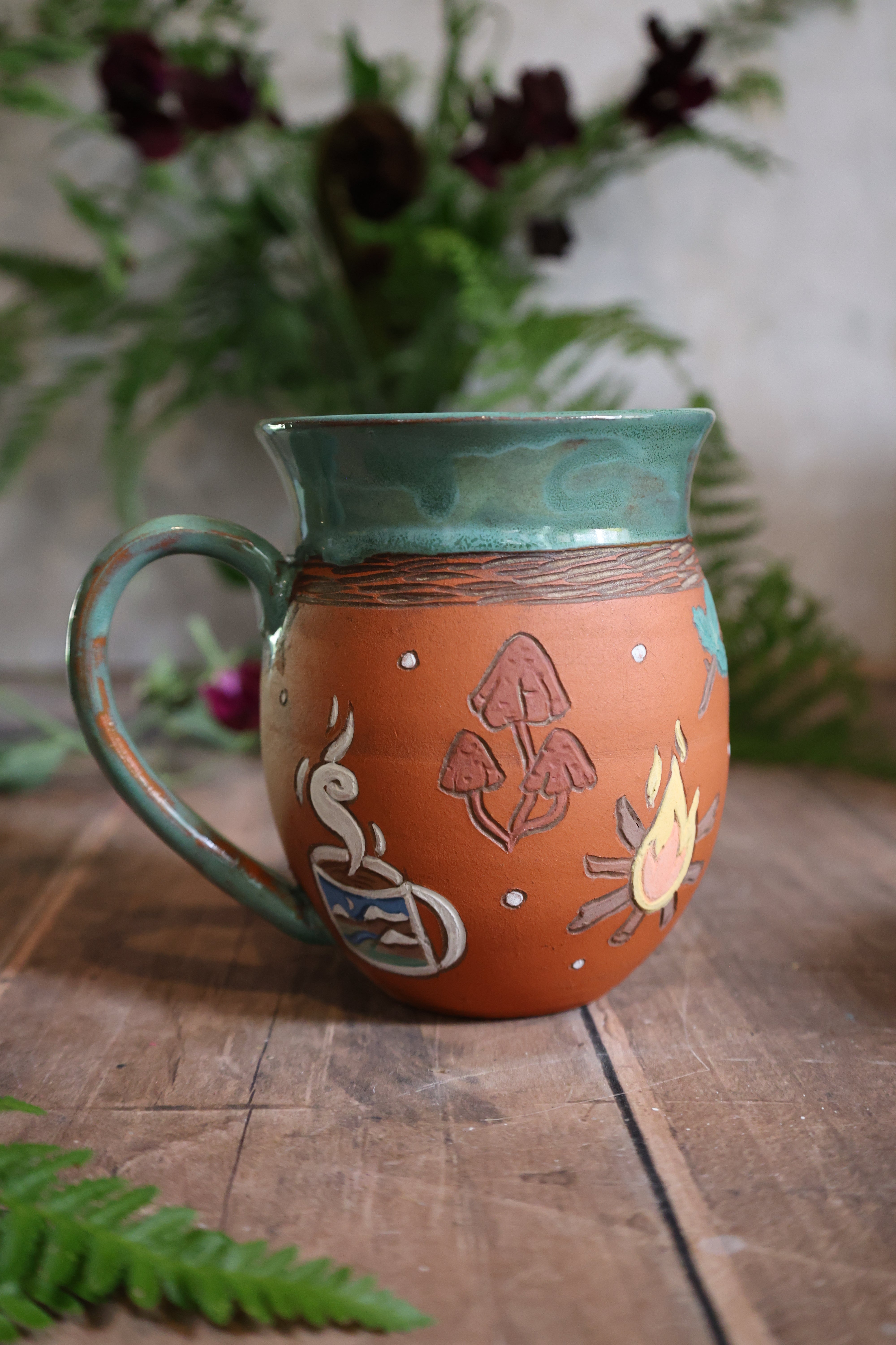 Hand Painted Ceramic Camping Mug - Medium