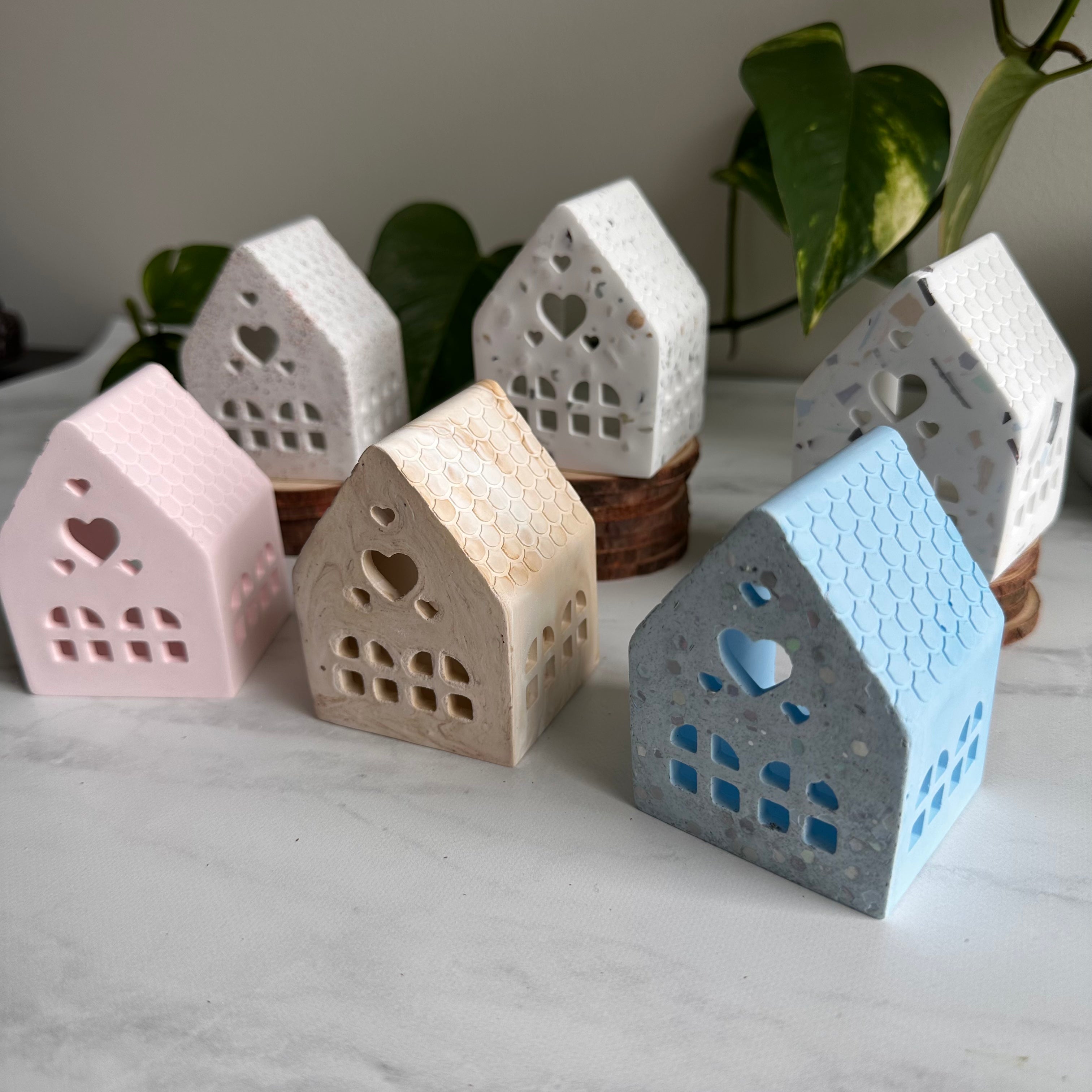 Miniature houses - tea light holders