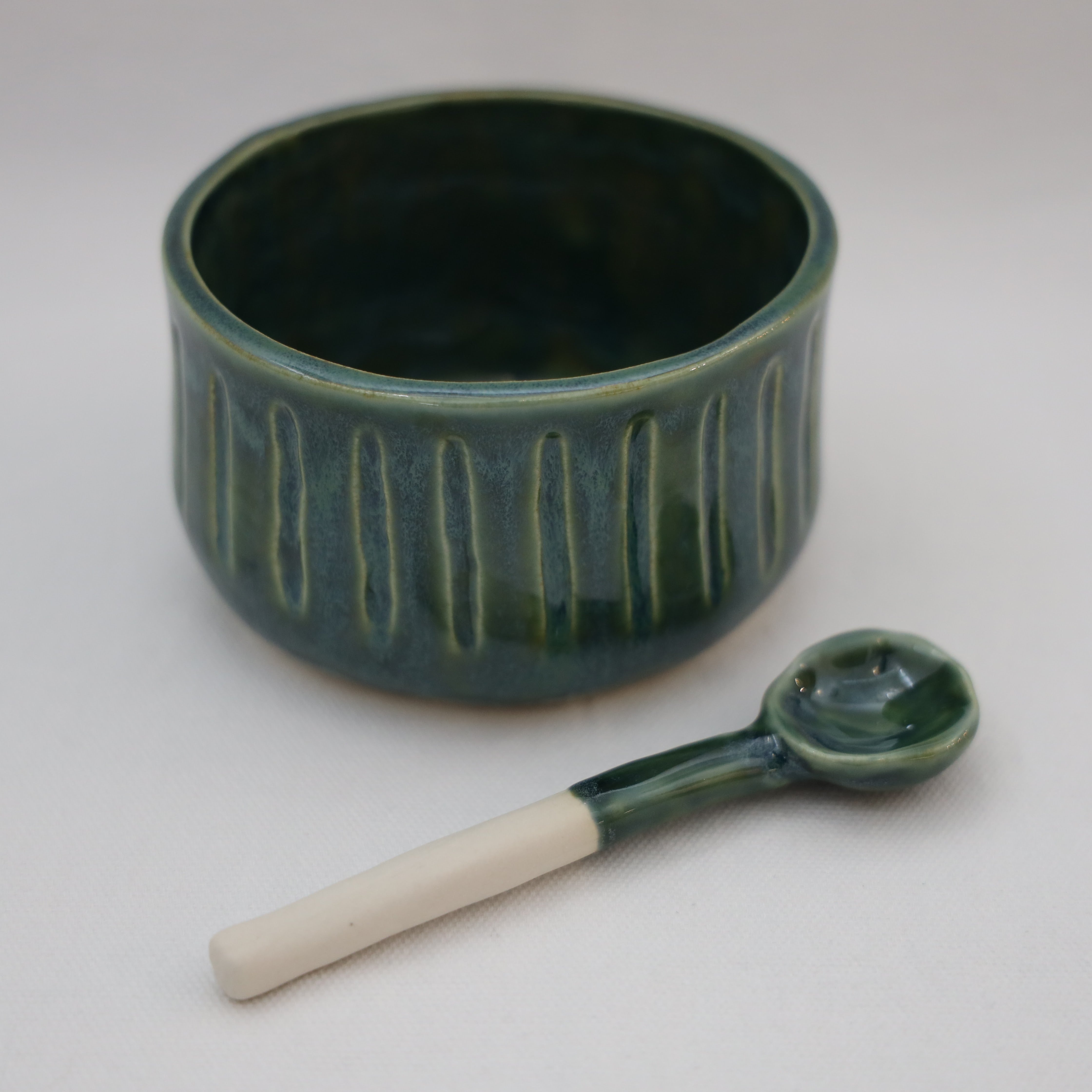 Ceramic Dip Bowl & Spoon - Green