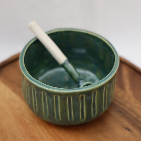 Ceramic Dip Bowl & Spoon - Green