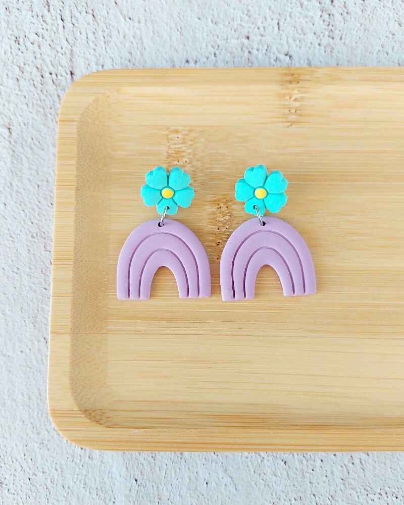 Boho Flower & Rainbow Polymer Clay Earrings