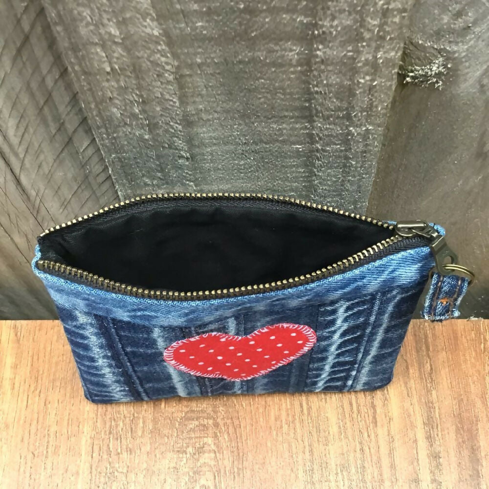 Upcycled Denim Purse – Red Heart