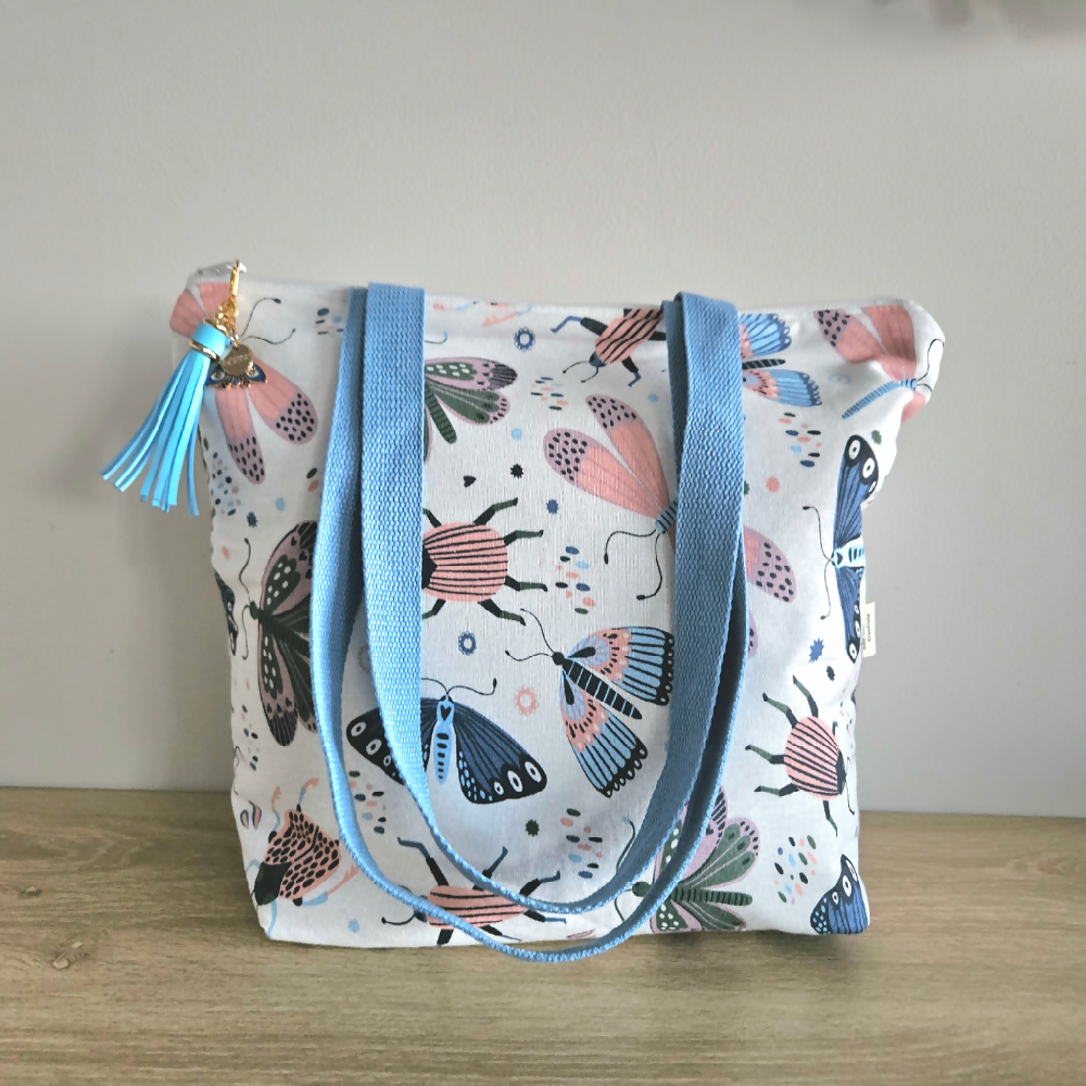 Tote Bag with Pink and Blue Butterfly Design