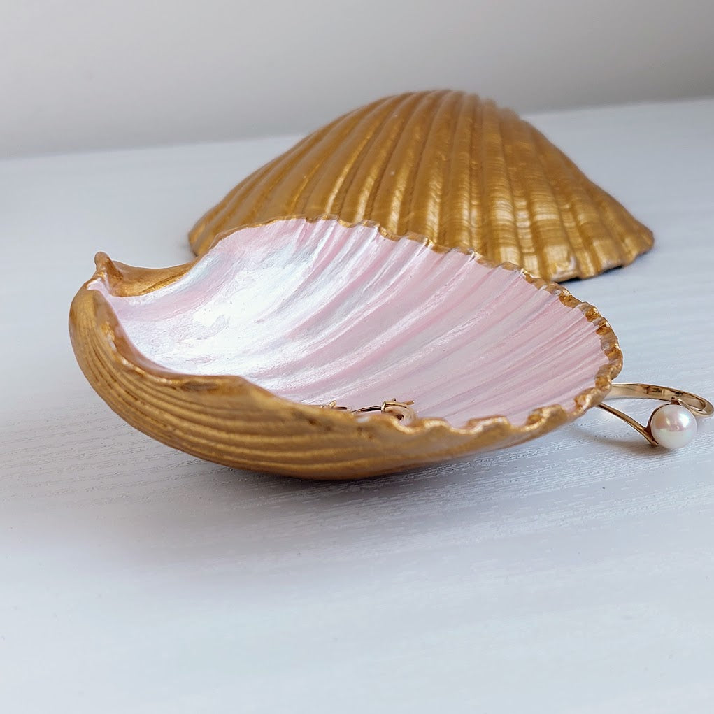Real Shell trinket dish - Hand Painted Coastal Décor - Pink Scallop Shell