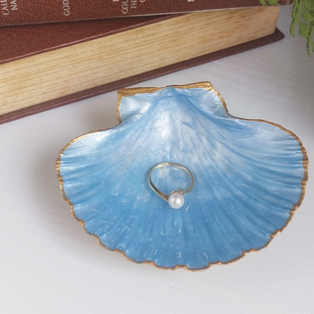 Scallop Shell Dish - Real Shell Ring Holder - Hand Painted Coastal Décor