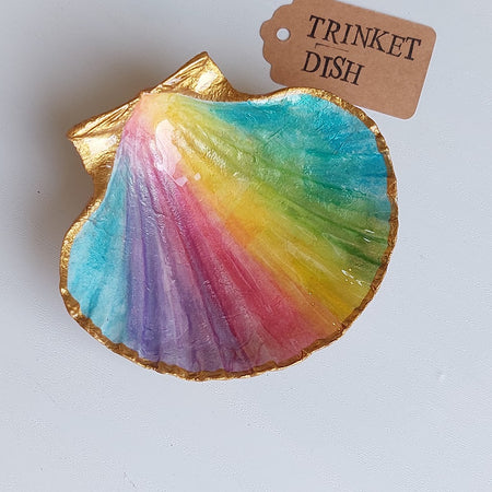 Rainbow gift - Real Shell trinket dish - Hand Painted rainbow