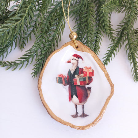 Real oyster shell hanging Christmas ornament - duck Christmas decoration