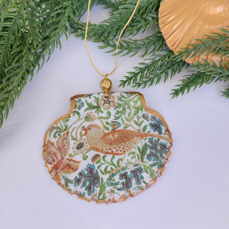 William Morris Strawberry Thief - Real shell hanging Christmas ornament