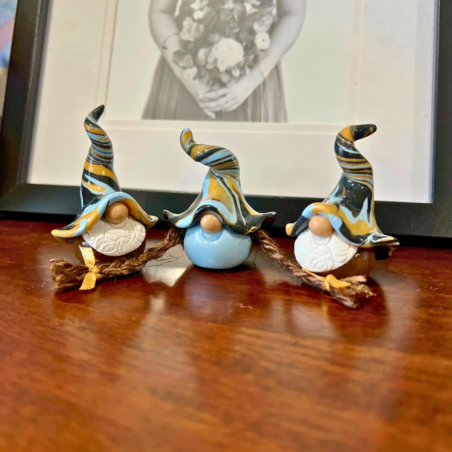 Whimsical gnome trio - Zook, Bitsy & Wizzle