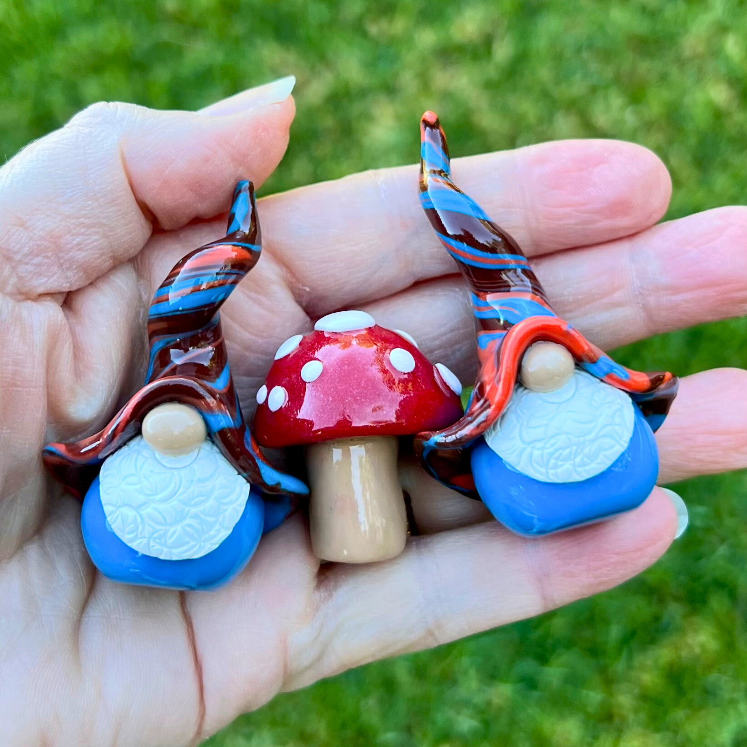 Whimsical gnome/toadstool trio - Muddle & Snork