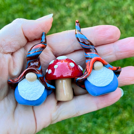 Whimsical gnome/toadstool trio - Muddle & Snork