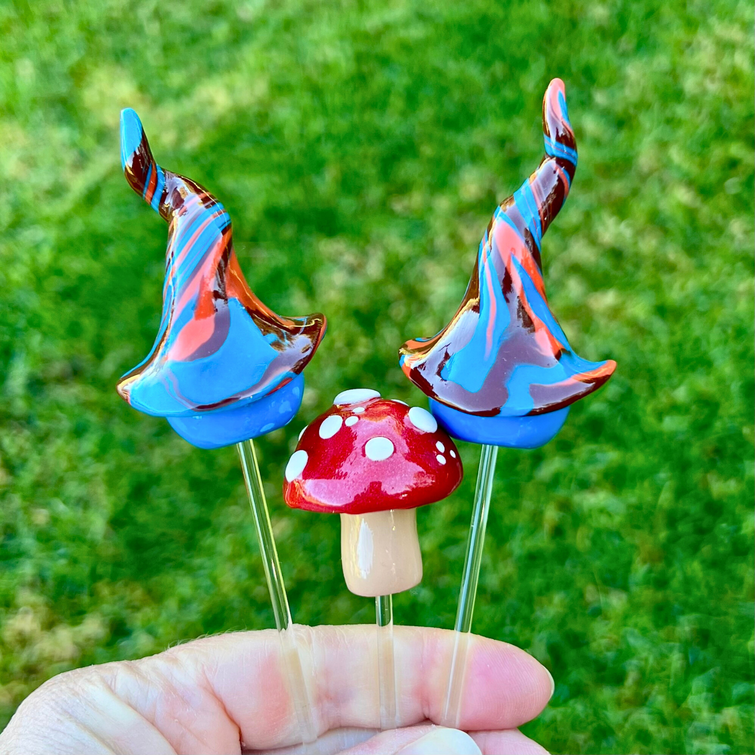 Whimsical gnome/toadstool trio - Muddle & Snork