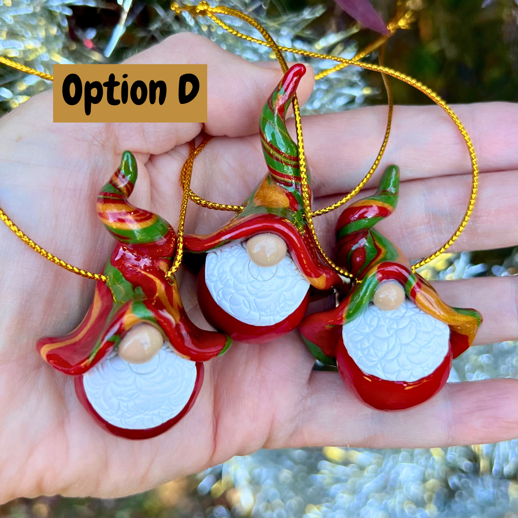 Gnome Christmas Bauble Trio - Red/Gold/Green