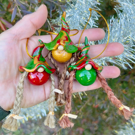 LIMITED EDITION Girl Gnome Christmas bauble trio - Mixed/Gold/Red/Green