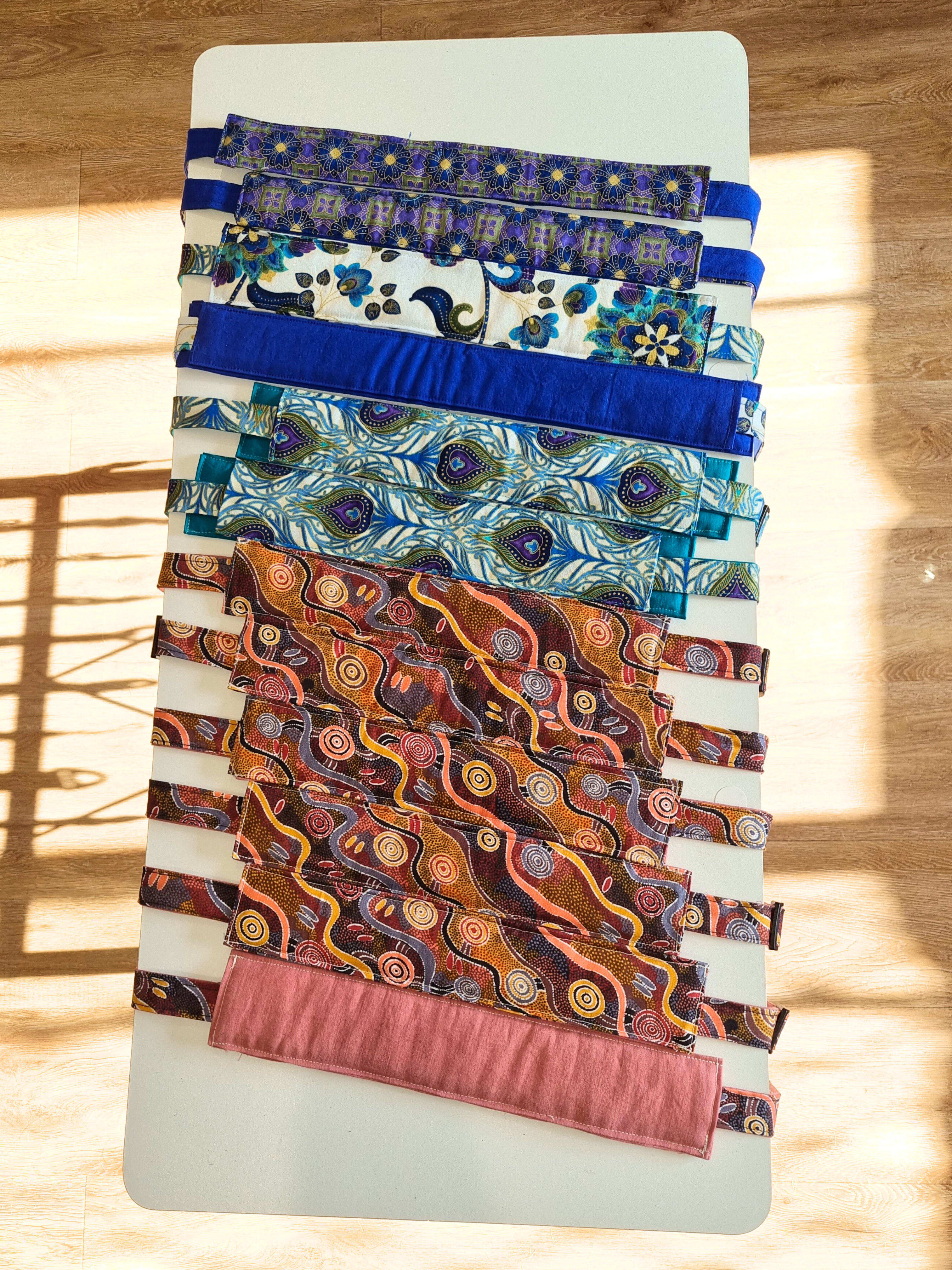 Strap for iPad and AAC Devices - Blue & Peacock print - Extra Long Padding