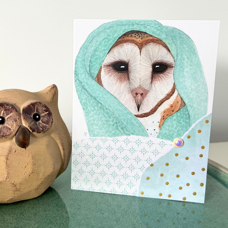 Snuggled in serenity barn owl card