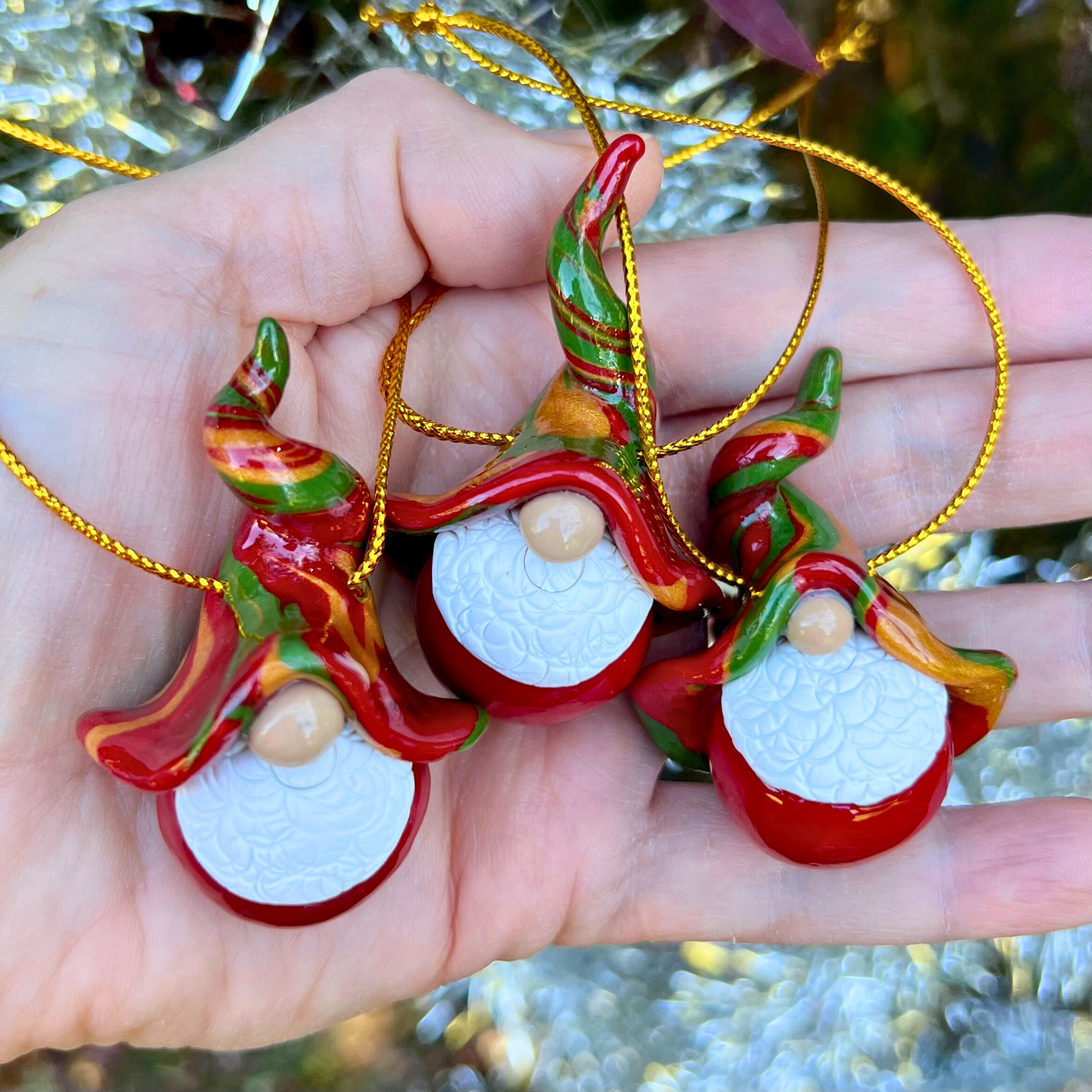 Gnome Christmas Bauble Trio - Red/Gold/Green