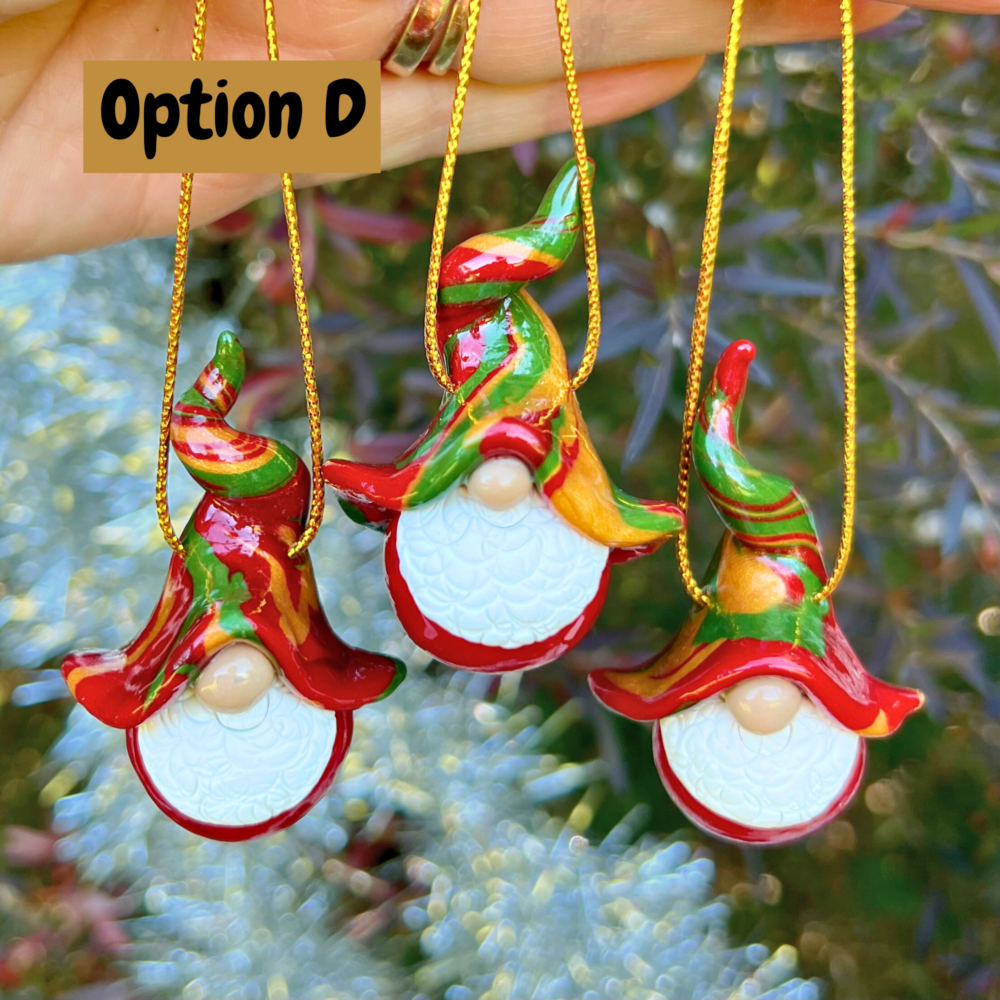 Gnome Christmas Bauble Trio - Red/Gold/Green