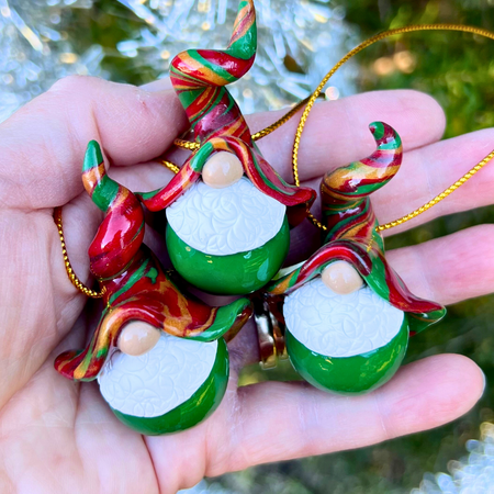 Gnome Christmas bauble trio - Green/Gold/Red/Green