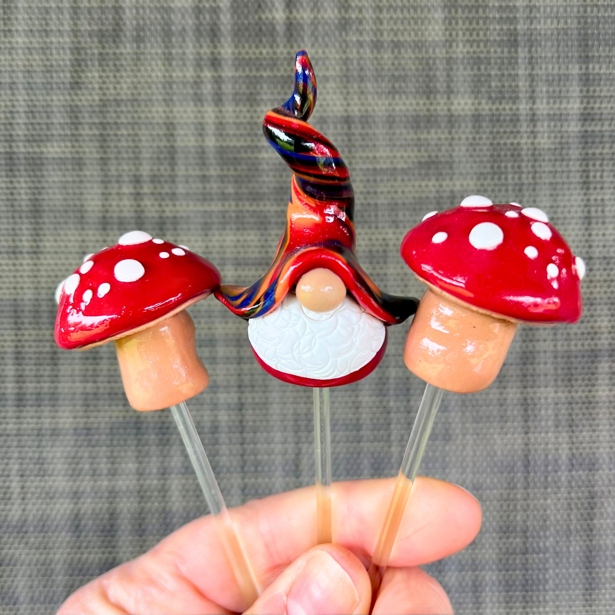 Whimsical gnome Alf & toadstool companions